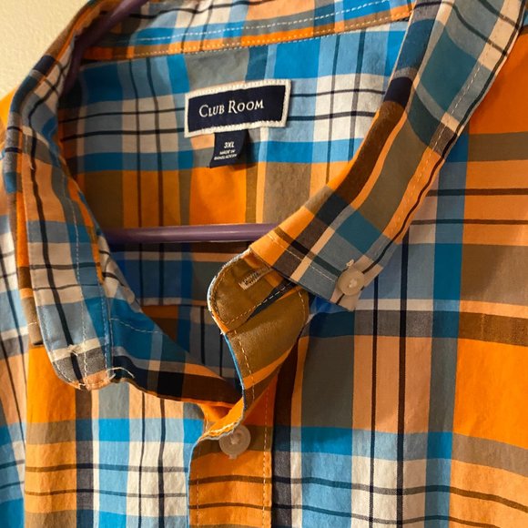 Club Room 3XL Men's buttondown SS Shirt, orange, blue, white color - Picture 2 of 5
